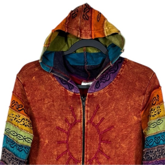 Womens Bohemian Rainbow Nepal
Patchwork Jacket Hoodie Small Full Zip Hippie - Picture 2 of 6